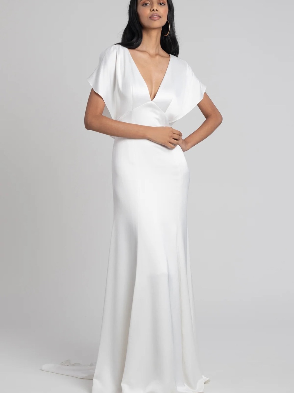 Jenny Yoo Beale Ivory V-Neck Flutter Sleeve Wedding Dress - Picture 2 of 5